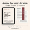The 113-page GLP-1 guide for women on a tablet, showing its 10 modules and cited-source structure