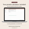 The GLP-1 protein calculator XLSX workbook open on a laptop with its formulas visible
